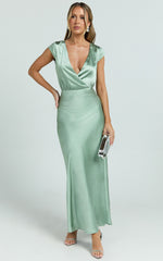 Hailey Maxi Dress - Cap Sleeve V Neck Dress in Sage
