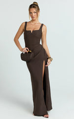 Thelma Maxi Dress - Square Neck Bodycon Dress in Chocolate