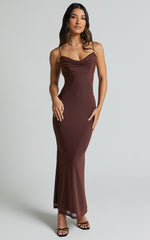 Ariel Midi Dress - Mesh Bodycon Tie Detail Dress in Chocolate
