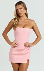 Avery Mini Dress - Strapless Corset Bodice Draped Dress in Pink
