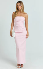 Jamie Midi Dress - Strapless Ruched Fitted Column Dress in Pink