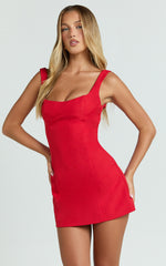 Aretha Mini Dress - Corset Panel Dress in Red