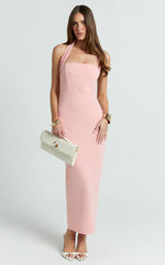 Salome Midi Dress - Halter Neck Column Dress in Pink