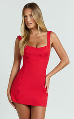 Aretha Mini Dress - Corset Panel Dress in Red
