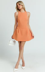 Bianca Mini Dress - Halter High Neck Tulip Dress in Orange