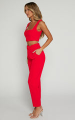 Reyna Two Piece Set - Crop Top and Tailored Pants Set in Red