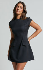 Wyatt Mini Dress -  Short Sleeve Corset A Line Dress in Black