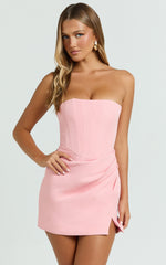 Avery Mini Dress - Strapless Corset Bodice Draped Dress in Pink