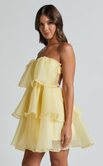 Ritta Mini Dress - Strapless Layered Dress in Yellow