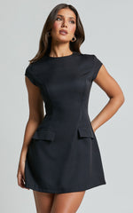 Wyatt Mini Dress -  Short Sleeve Corset A Line Dress in Black