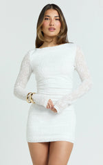 Eira Mini Dress - Lace High Neck Bodycon Dress in Off White