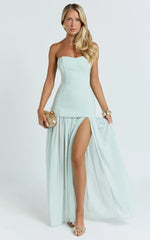 Jocelyn Maxi Dress - Strapless Ruched Fit And Flare Dress in Mint