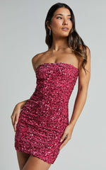 Connie Mini Dress - Strapless Sequin Dress in Pink