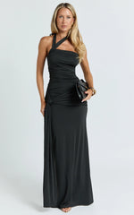 Ginny Maxi Dress - Asymmetric Neck Waist Tie Dress in Black