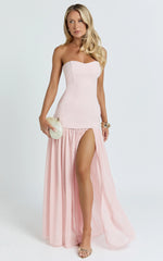 Jocelyn Maxi Dress - Strapless Ruched Fit And Flare Dress in Pink