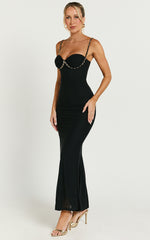 Chenna Midi Dress - Sweetheart Chain Detail Dress in Black
