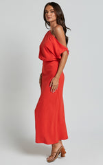 Jacqueline Midi Dress - Linen One Shoulder Dress in Sunset