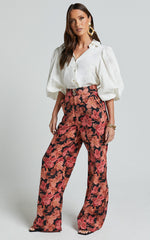 Amalie The Label - Rosabel Linen Blend High Waisted Wide Leg Pants in Atalie Print