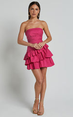 Emerie Mini Dress - Strapless Ruffle Skirt Dress in Pink