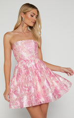 Lettie Mini Dress - Strapless Tiered Hem Dress in Pink
