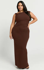 Genie Maxi Dress - Off The Shoulder Dress in Chocolate