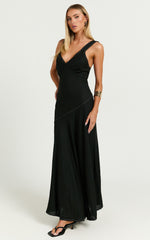 Virgie Maxi Dress - V Neck Drop Waist Dress in Black