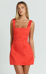 Selina Mini Dress - Square Neck Bodycon Dress in Orange