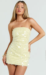 Rhonda Mini Dress - Strapless Sequin Dress in Lemon
