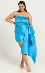Jayce Mini Dress - Strapless Drape Dress in Blue