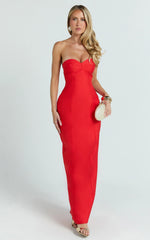 Lucie Maxi Dress - Sweetheart Neck Column Dress in Red