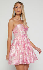 Lettie Mini Dress - Strapless Tiered Hem Dress in Pink