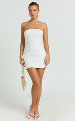 Inka Mini Dress - Strapless Fitted Jersey Dress in White