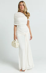 Nicolette Maxi Dress - Cape Sleeve Off Shoulder Dress in Cream