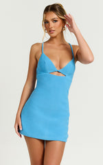 Teagan Mini Dress - Cut Out Low Back Bodycon Dress in Blue