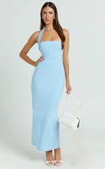 Salome Midi Dress - Halter Neck Column Dress in Blue