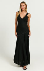 Virgie Maxi Dress - V Neck Drop Waist Dress in Black