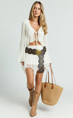 Shaunte Top - Tie Front Frill Top in Cream