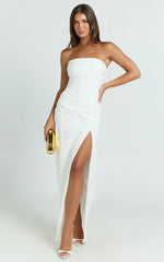 Berri Maxi Dress - Strapless Jacquard High Split Dress in White