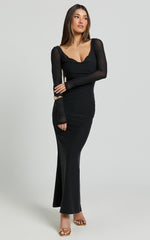 Stephie Maxi Dress - Cowl Neck Low Back Mesh Dress in Black