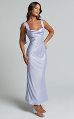 Cecilia Midi Dress - Cowl Neck Satin Bias Cut Dress in Lilac