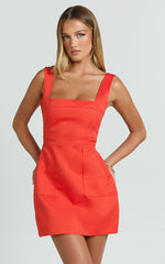 Selina Mini Dress - Square Neck Bodycon Dress in Orange