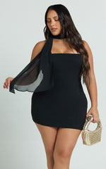Sophie Mini Dress - Tie Neck Strapless Bodycon Dress in Black