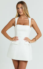 Garrett Mini Dress - Square Neck Fit And Flare Dress in White