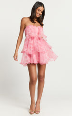 Caren Mini Dress - Sweetheart Strapless Layered Dress in Pink