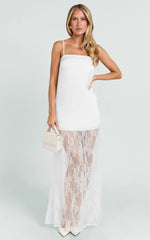 Loren Maxi Dress - Square Neck Contrast Skirt Dress in White