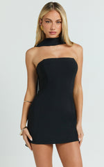Sophie Mini Dress - Tie Neck Strapless Bodycon Dress in Black