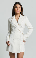 Tiana Mini Dress - Double Breasted Collared Jacket Dress in Ivory