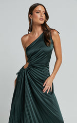 Kitsune Maxi Dress - One Shoulder Cut Out Dress in Emerald Green