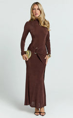 Maxime Maxi Dress - Long Sleeve Twist Front Dress in Chocolate