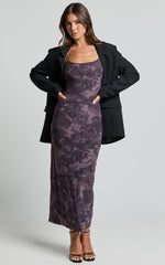 Teagan Midi Dress - Strappy Mesh Slip Dress in Plum